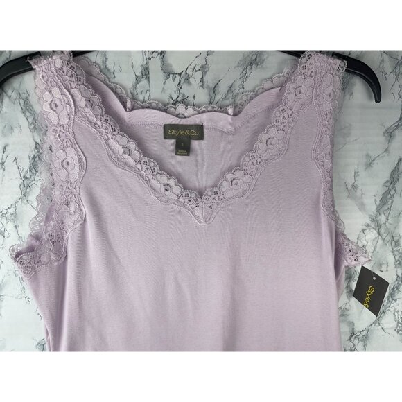 Style & Co. Womens Size Small Lavender Lace Trim Scallop Tank Top - Picture 8 of 10